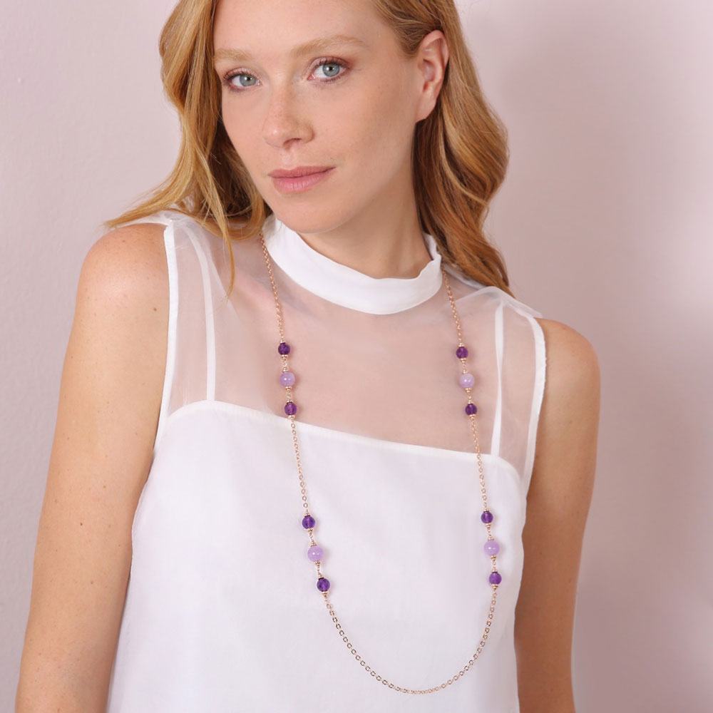 Collana Bronzallure Rolo Rondelle e Sfere Ametista Viola WSBZ02173.AM