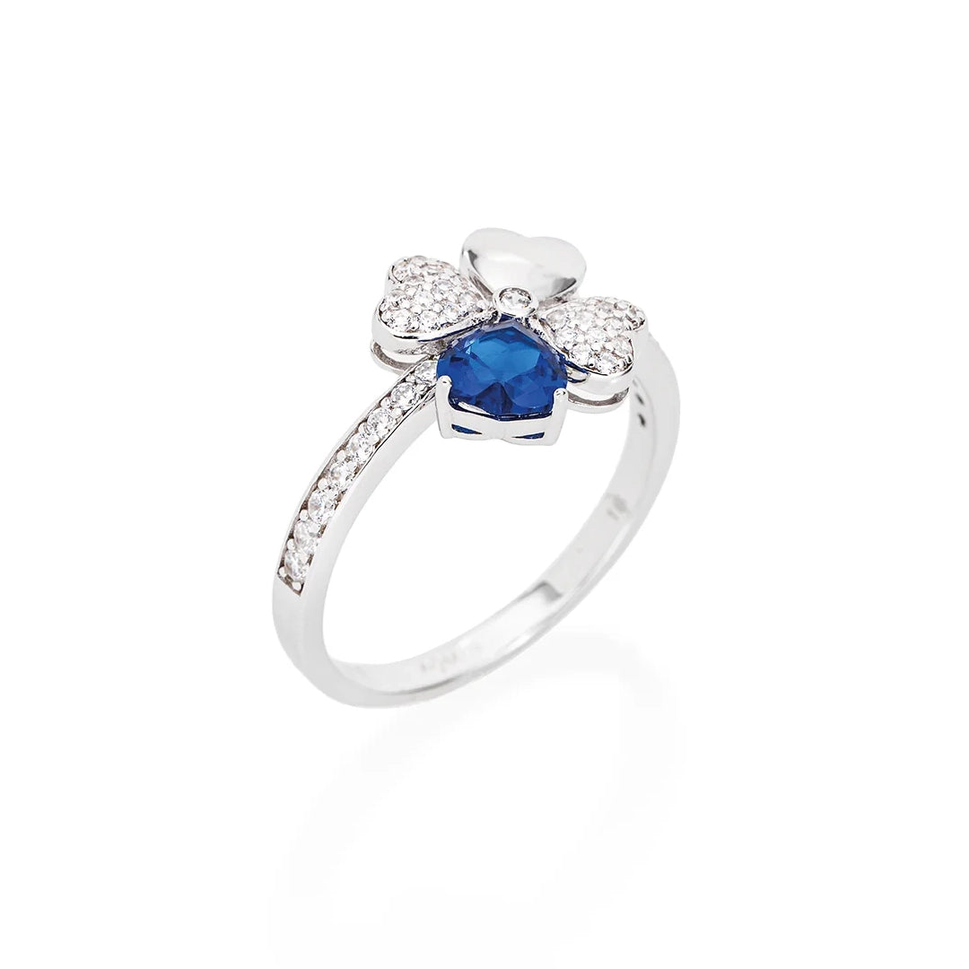 Anello Amen Argento 925 Quadricuore Zirconi Bianchi e Blu RQUBBL-12