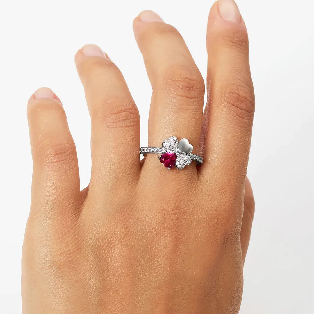 Anello Amen Quadricuore Rodio e Zirconi Bianchi e Rubino Argento 925 RQUBR-16