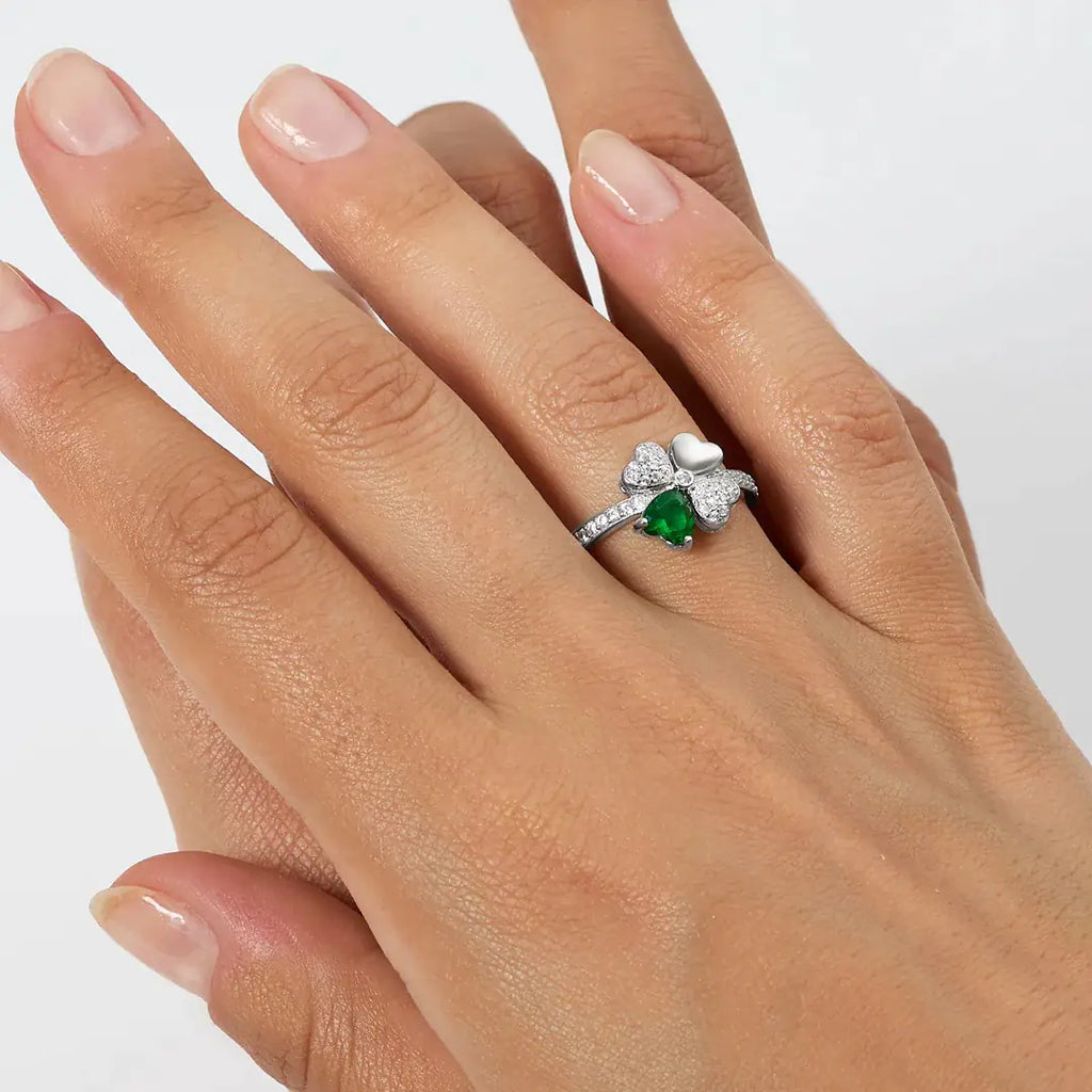 Anello Amen Quadricuore Rodio e Zirconi Bianchi e Verdi Argento 925 RQUBV-18