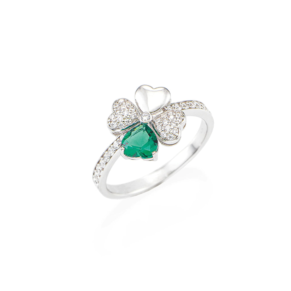 Anello Amen Quadricuore Rodio e Zirconi Bianchi e Verdi Argento 925 RQUBV-18