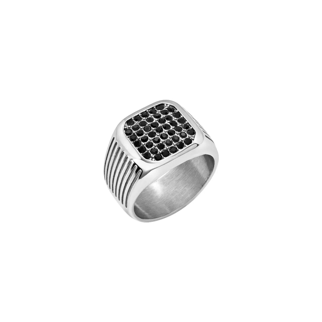 Anello Breil Steel & Spark Argentato e Nero Zirconia TJ3983