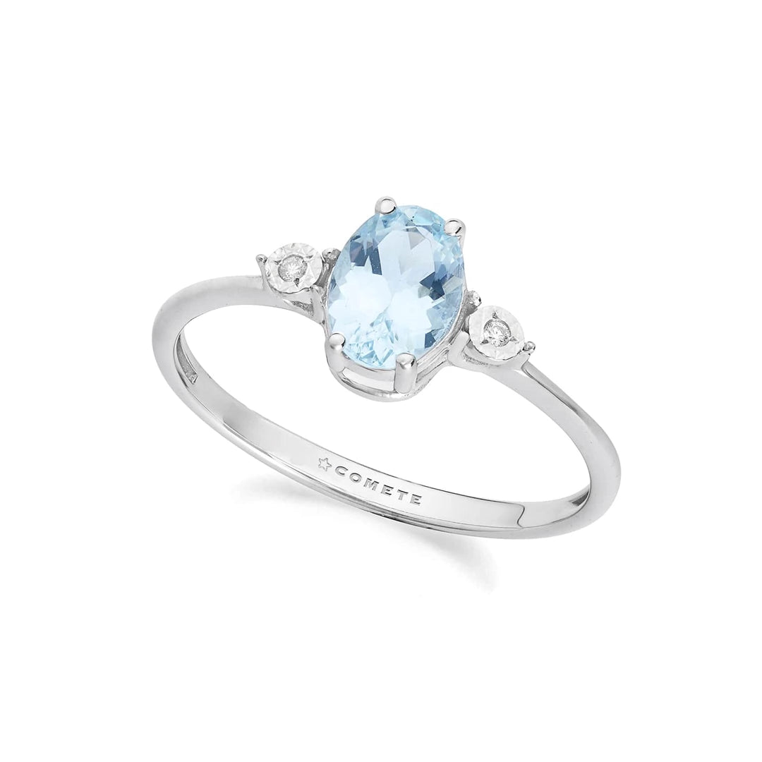 Anello Comete Gioielli Oro Bianco 375‰ Diamanti e Acquamarina Ovale KANQ 001
