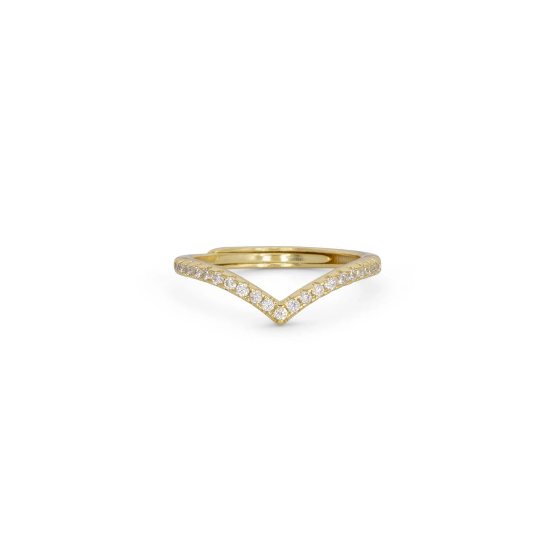Anello Dilvdò V Dorato Zirconi Bianchi