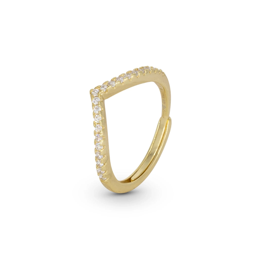 Anello Dilvdò V Dorato Zirconi Bianchi