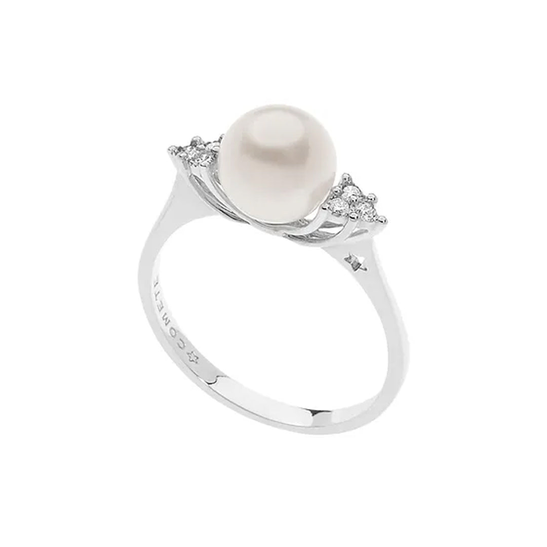 Anello da Donna Comete Gioielli Oro Bianco 750‰ con Diamante e Perla ANP 409