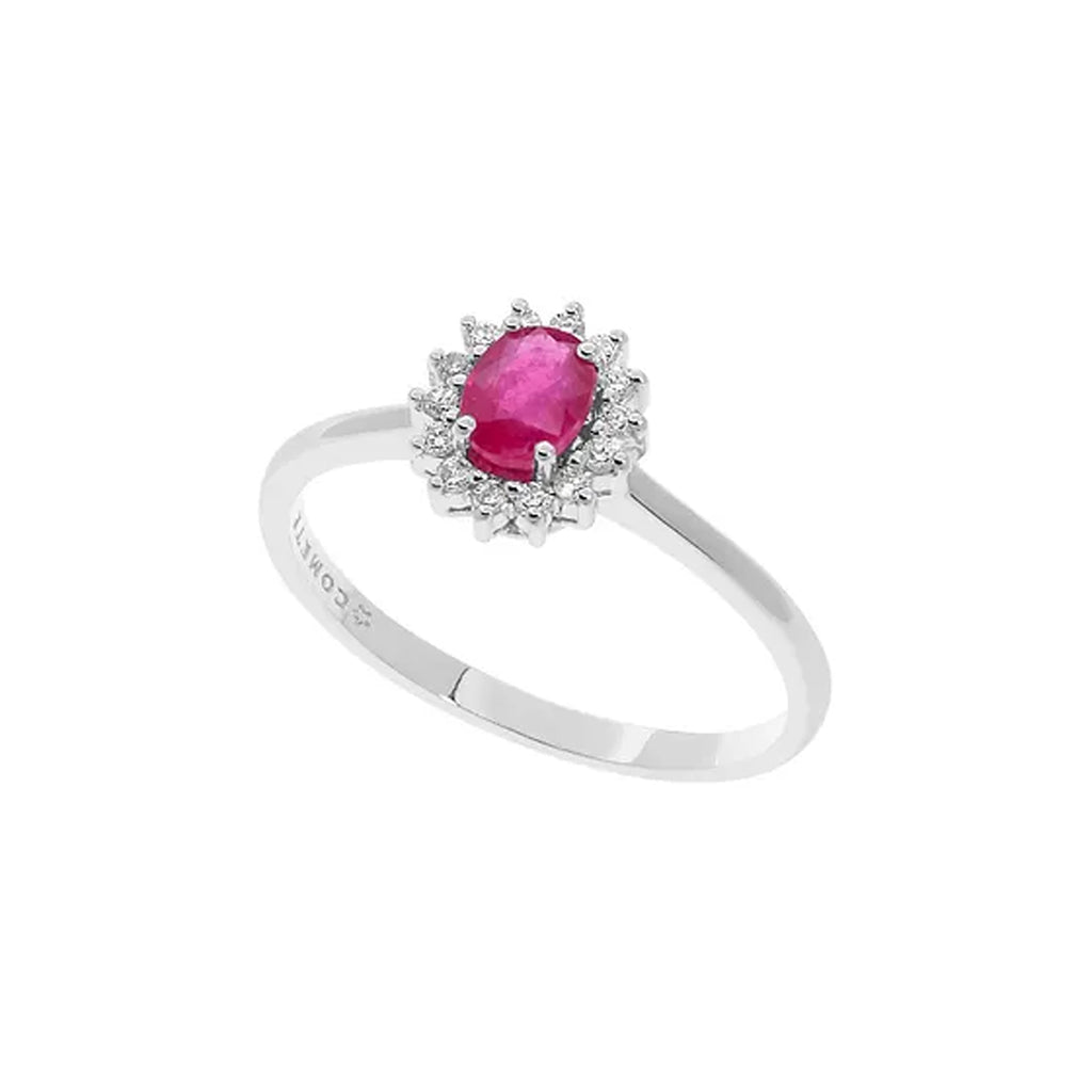 Anello Donna Comete Gioielli Oro Bianco 18Kt Diamante e Rubino Ovale 4x5 ANB 2573