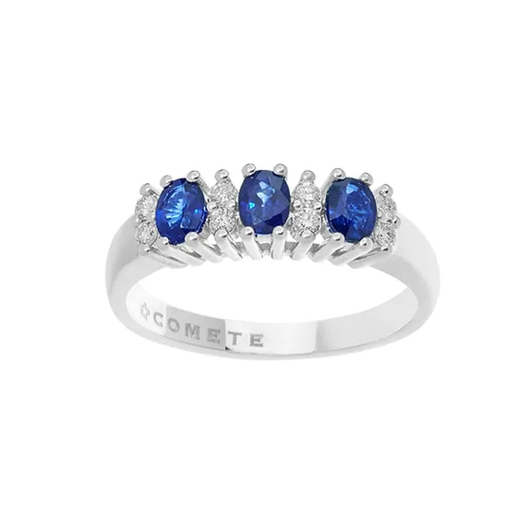 Anello da Donna Comete Gioielli Oro Bianco 750‰ con Diamante e Zaffiri Blu Ovali ANB 2559