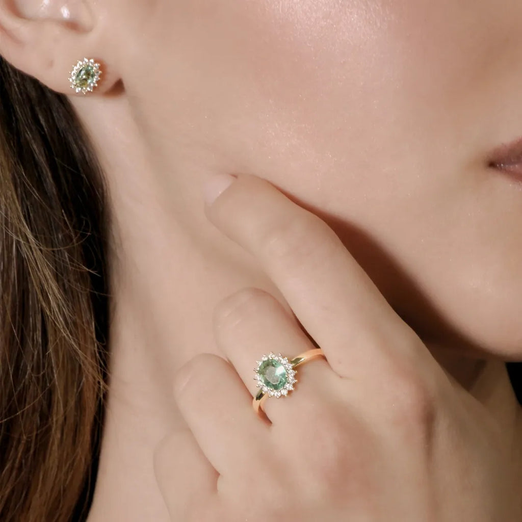 Anello Mini Royal Lady Dorato Zircone Verde Acqua in Argento ANLDPGBVA3