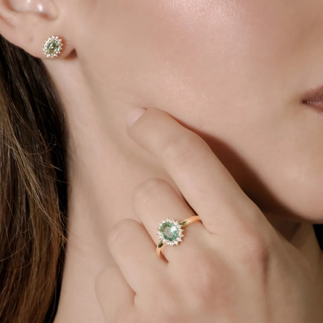 Anello Mini Royal Lady Dorato Zircone Verde Acqua in Argento ANLDPGBVA3