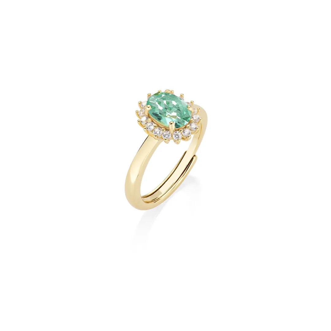 Anello Mini Royal Lady Dorato Zircone Verde Acqua in Argento ANLDPGBVA3