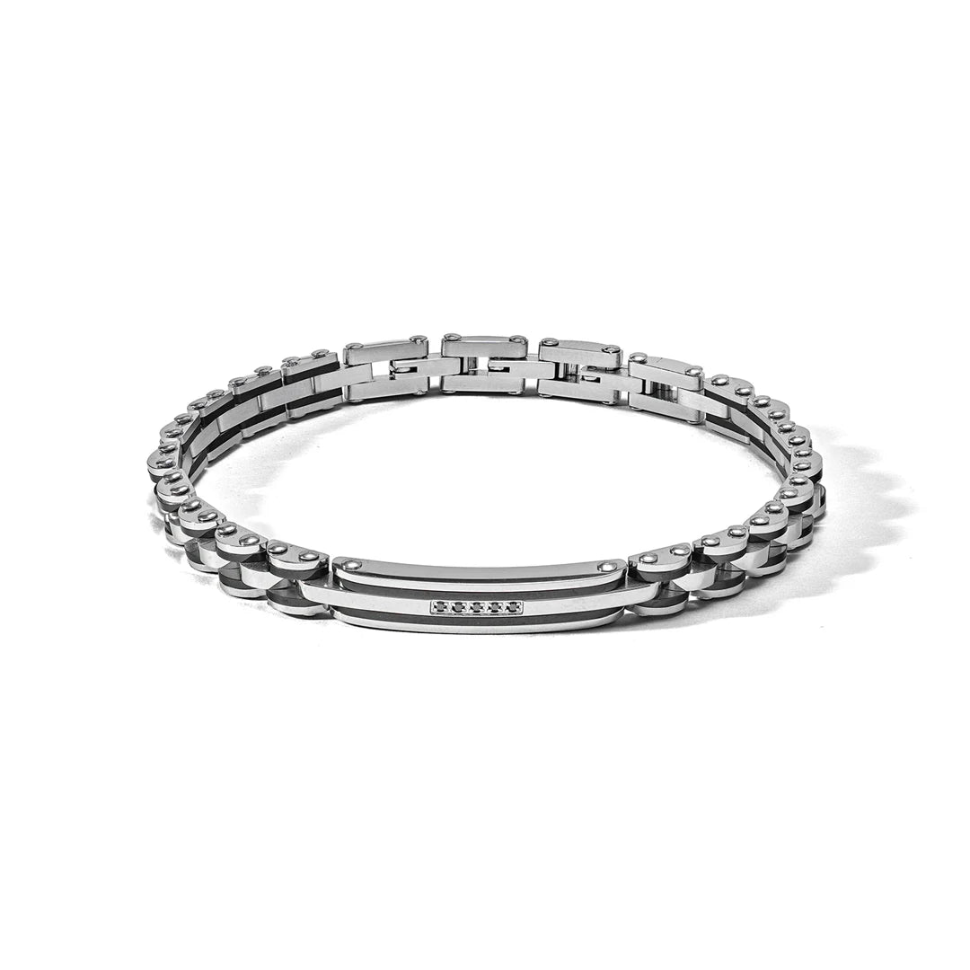 Bracciale Comete Uomo Acciaio PVD Nero Zirconi Neri UBR 1174