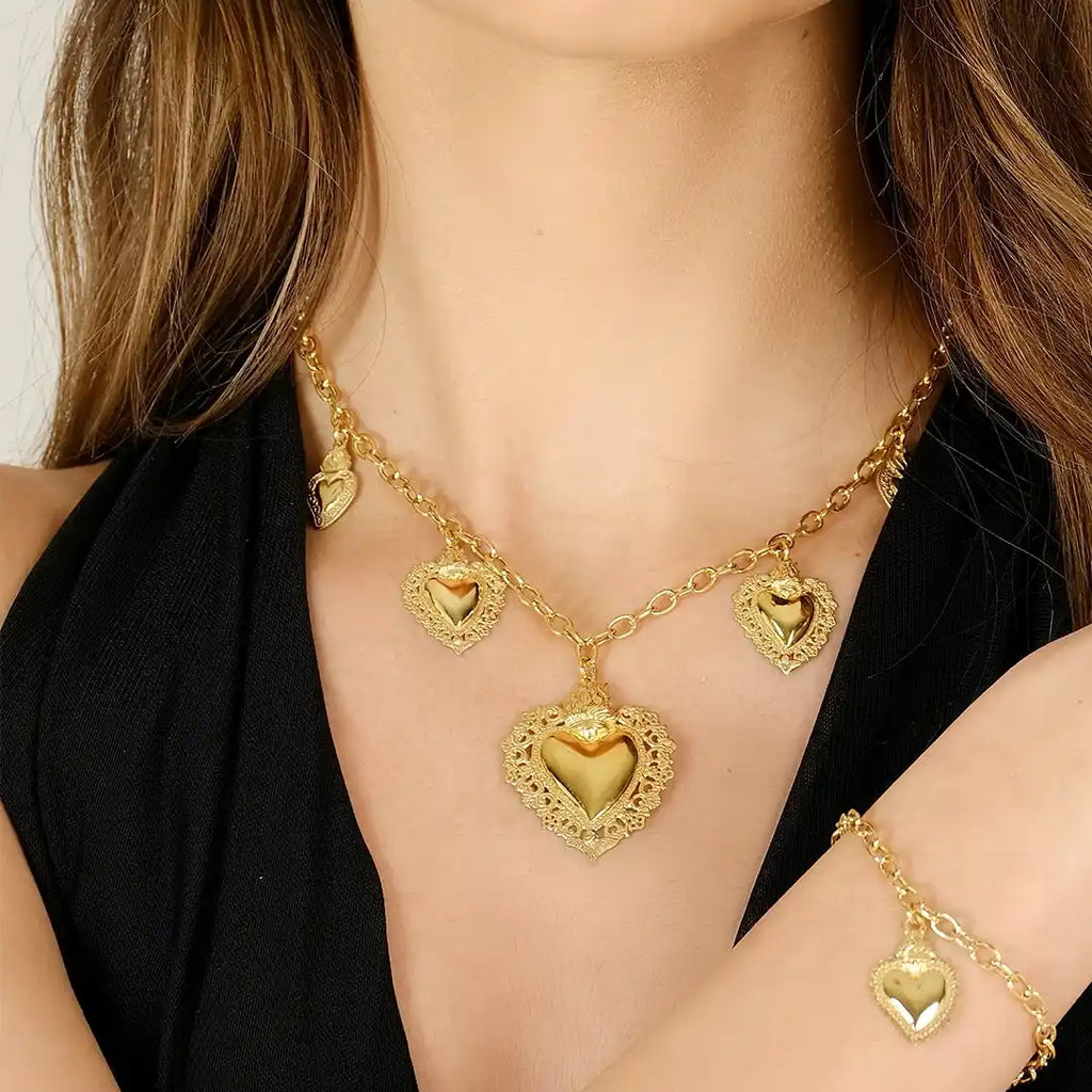 Bracciale Amen Charm con Sacro Cuore Argento 925 Dorato BRSCG3