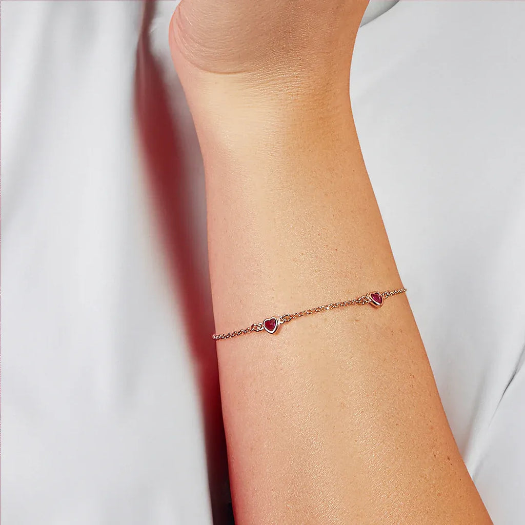 Bracciale Amen Cinque Cuori Rubino Argento 925 Rosè e Zirconi Rossi BRCUSERRZ