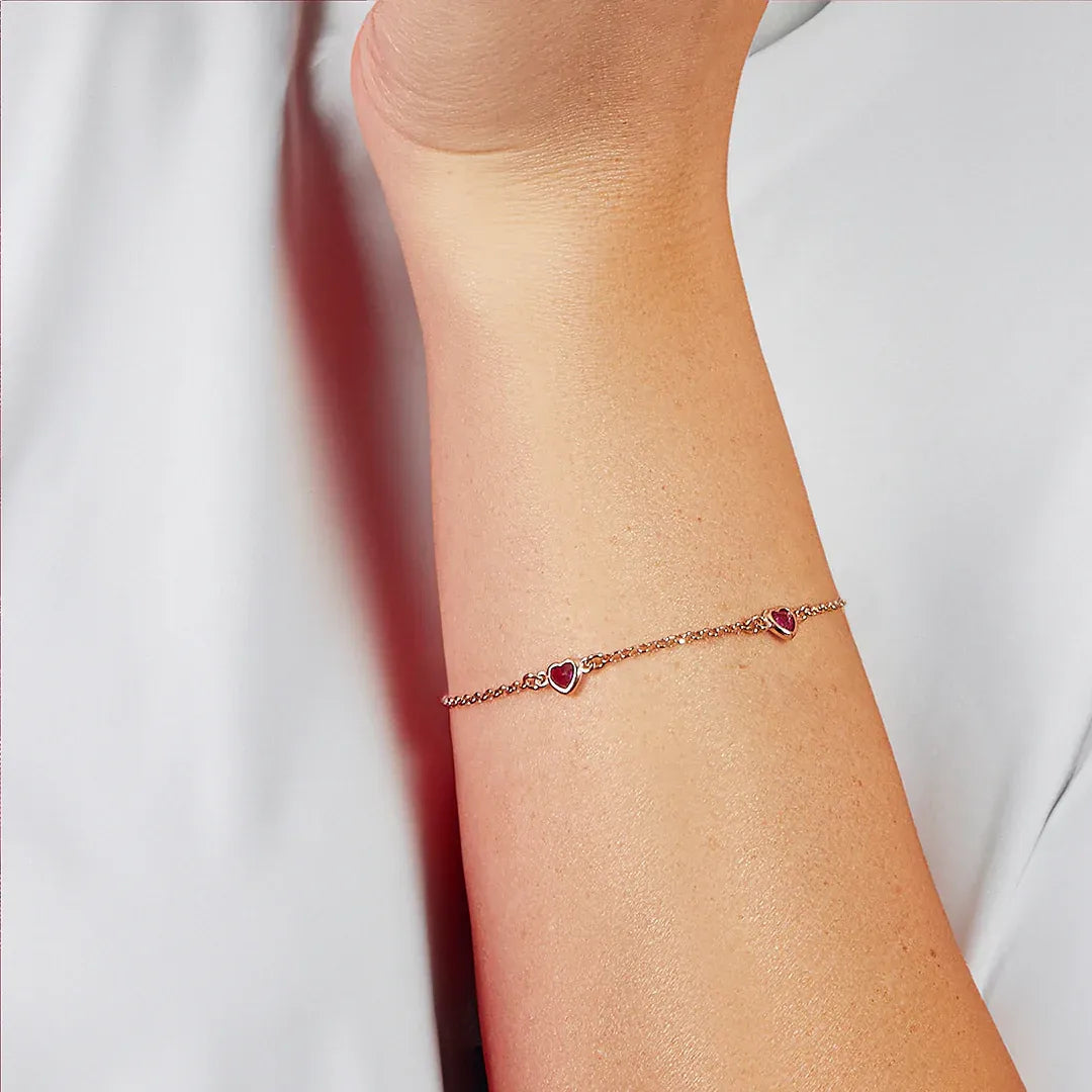 Bracciale Amen Cinque Cuori Rubino Argento 925 Rosè e Zirconi Rossi BRCUSERRZ