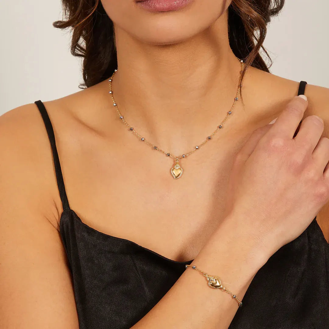 Bracciale Amen Dorato Sacro Cuore con Cristalli Grigi Argento 925 BRSCGGG
