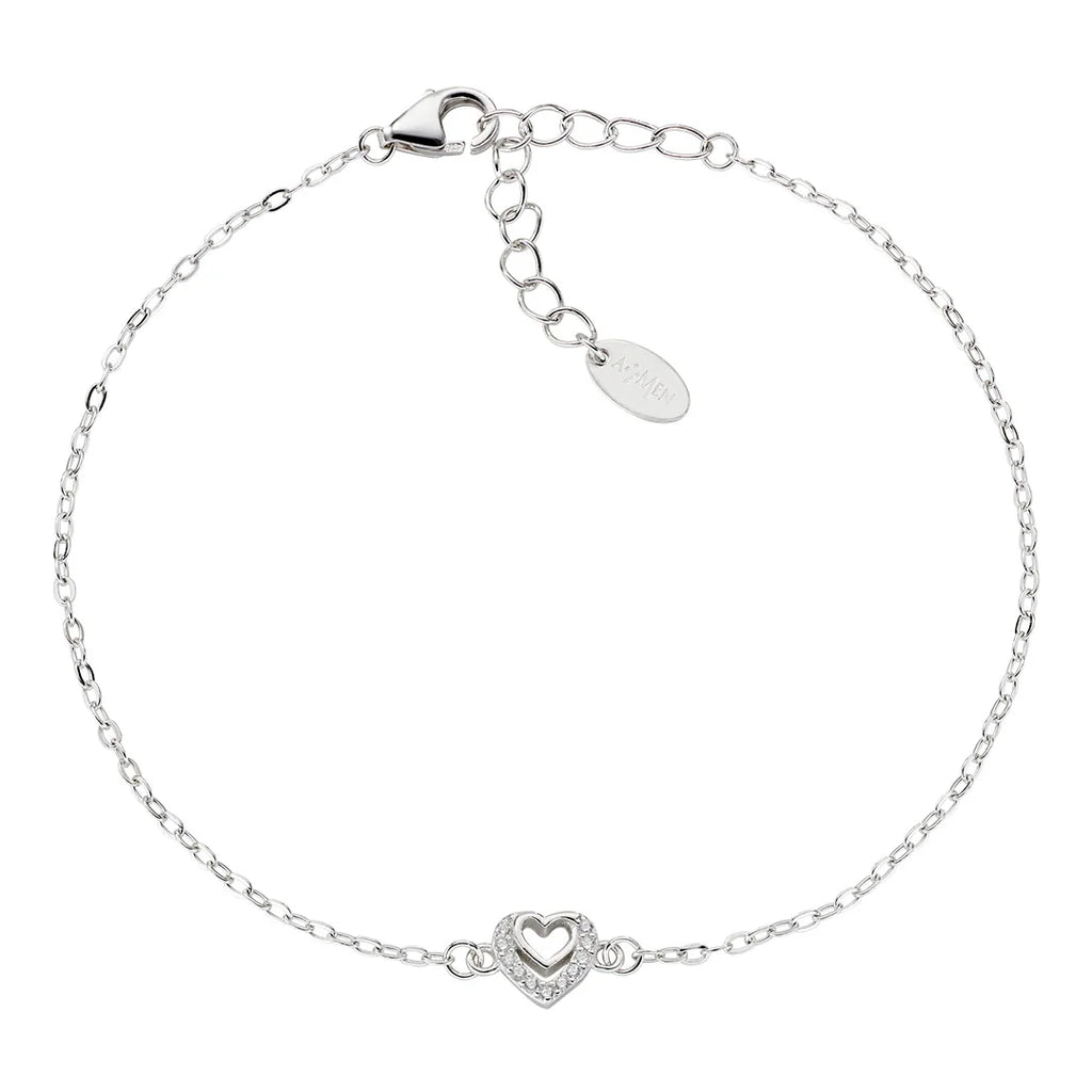Bracciale Amen Due Cuori con Zirconi Bianchi Argento 925 BRCBBZ3
