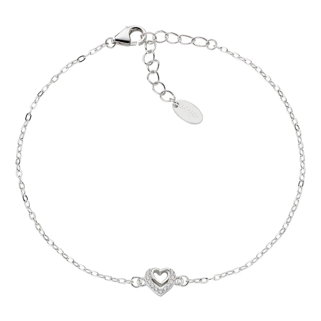Bracciale Amen Due Cuori con Zirconi Bianchi Argento 925 BRCBBZ3