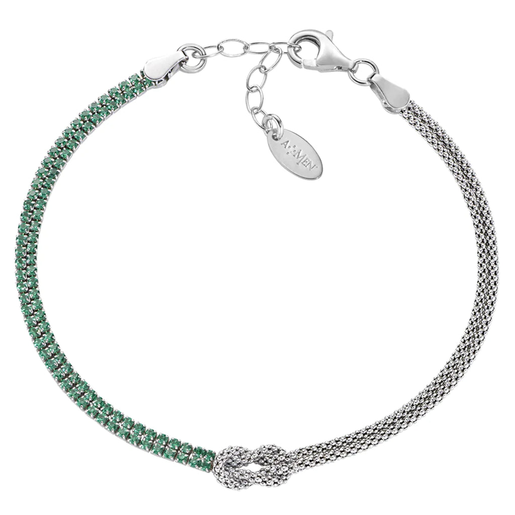 Bracciale Amen Nodo d'Amore con Zirconi Verdi Argento 925 BRNOAMBVEZ16