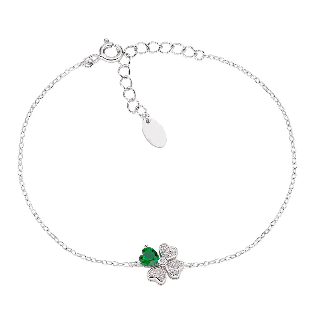 Bracciale Amen Quadricuore in Argento 925 con Zirconi Bianchi e Verdi BRQUBV