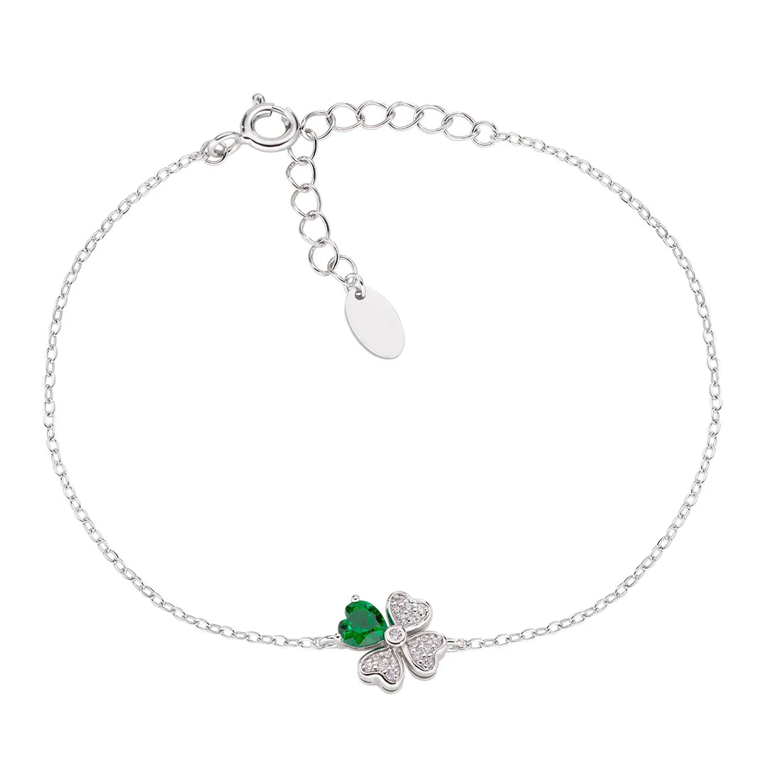 Bracciale Amen Quadricuore in Argento 925 con Zirconi Bianchi e Verdi BRQUBV