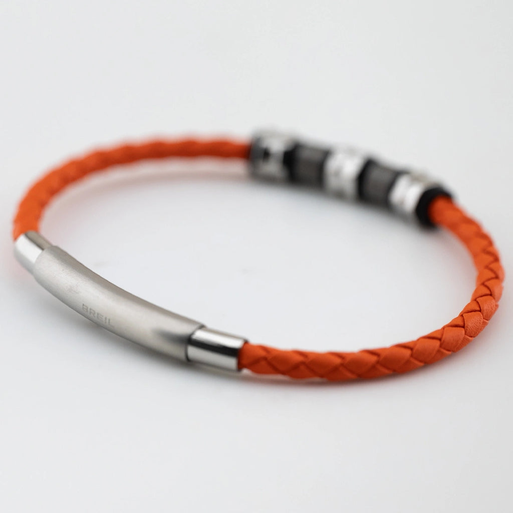Bracciale Breil Wanderlust Acciaio, Silicone e Pelle Arancio TJ3797