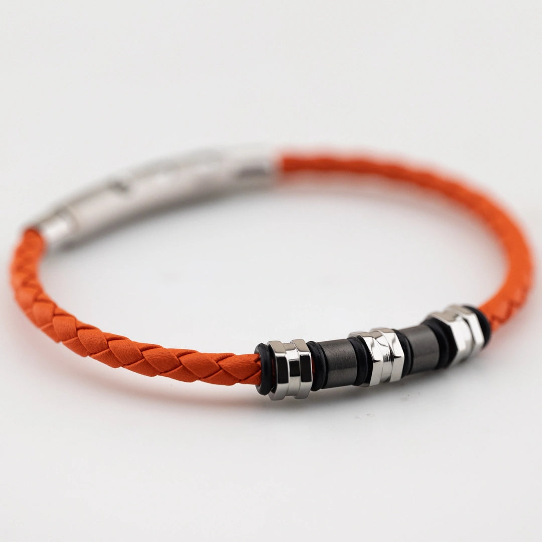 Bracciale Breil Wanderlust Acciaio, Silicone e Pelle Arancio TJ3797