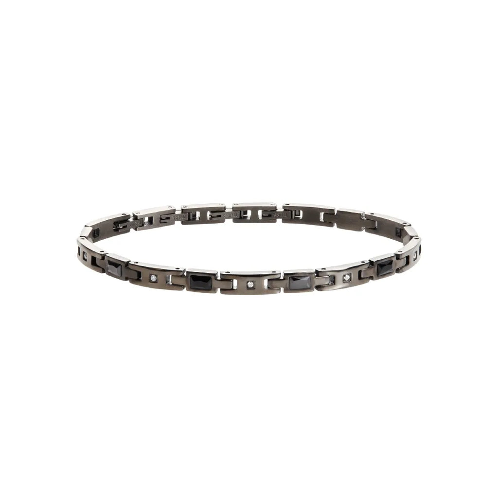 Bracciale Ceramic Brick In Acciaio Ip Gun E Ceramica Con Cubic Zirconia  TJ3273