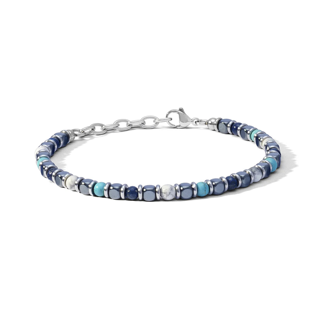 Bracciale Comete Acciaio Agata Blu Aulite Bianca Turchese Ematite UBR 1199