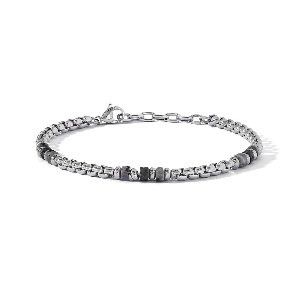 Bracciale Comete Acciaio Labradorite Grigia e Onice Nera UBR 1269