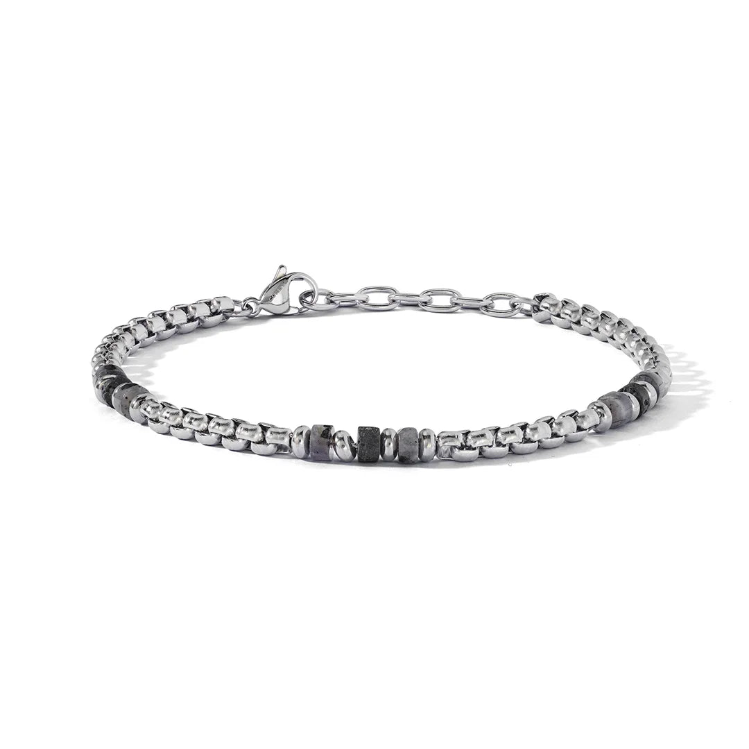 Bracciale Comete Acciaio Labradorite Grigia e Onice Nera UBR 1269