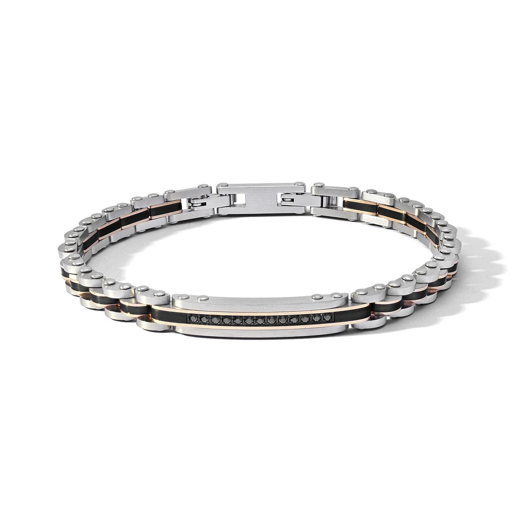 Bracciale Comete Acciaio PVD Nero Rosé e Zirconi Neri UBR 1203