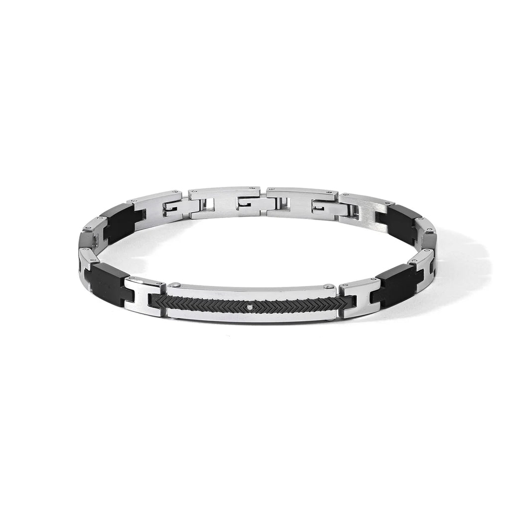 Bracciale Comete Acciaio PVD Nero Sabbiato Zircone Bianco UBR 1182