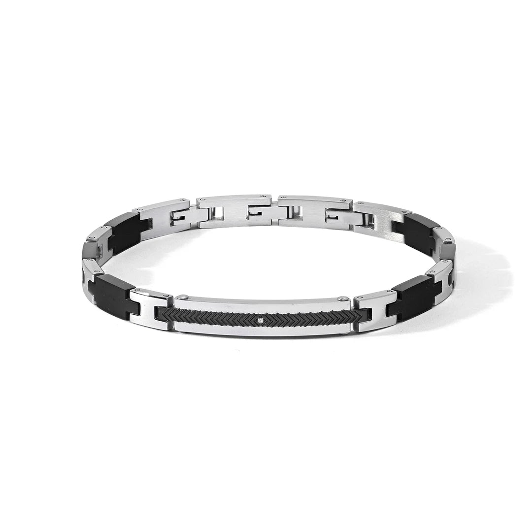 Bracciale Comete Acciaio PVD Nero Sabbiato Zircone Bianco UBR 1182