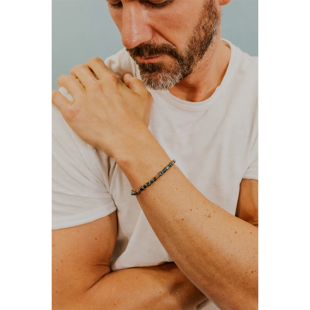 Bracciale Comete Gioielli Acciaio con Occhio di Tigre Malachite Agata ed Ematite UBR 1198