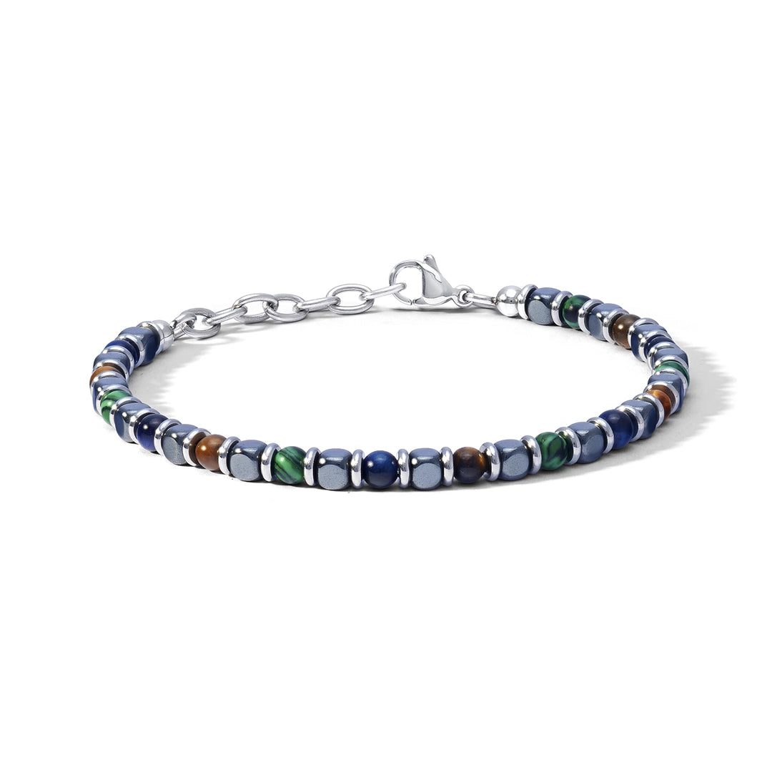 Bracciale Comete Gioielli Acciaio con Occhio di Tigre Malachite Agata ed Ematite UBR 1198