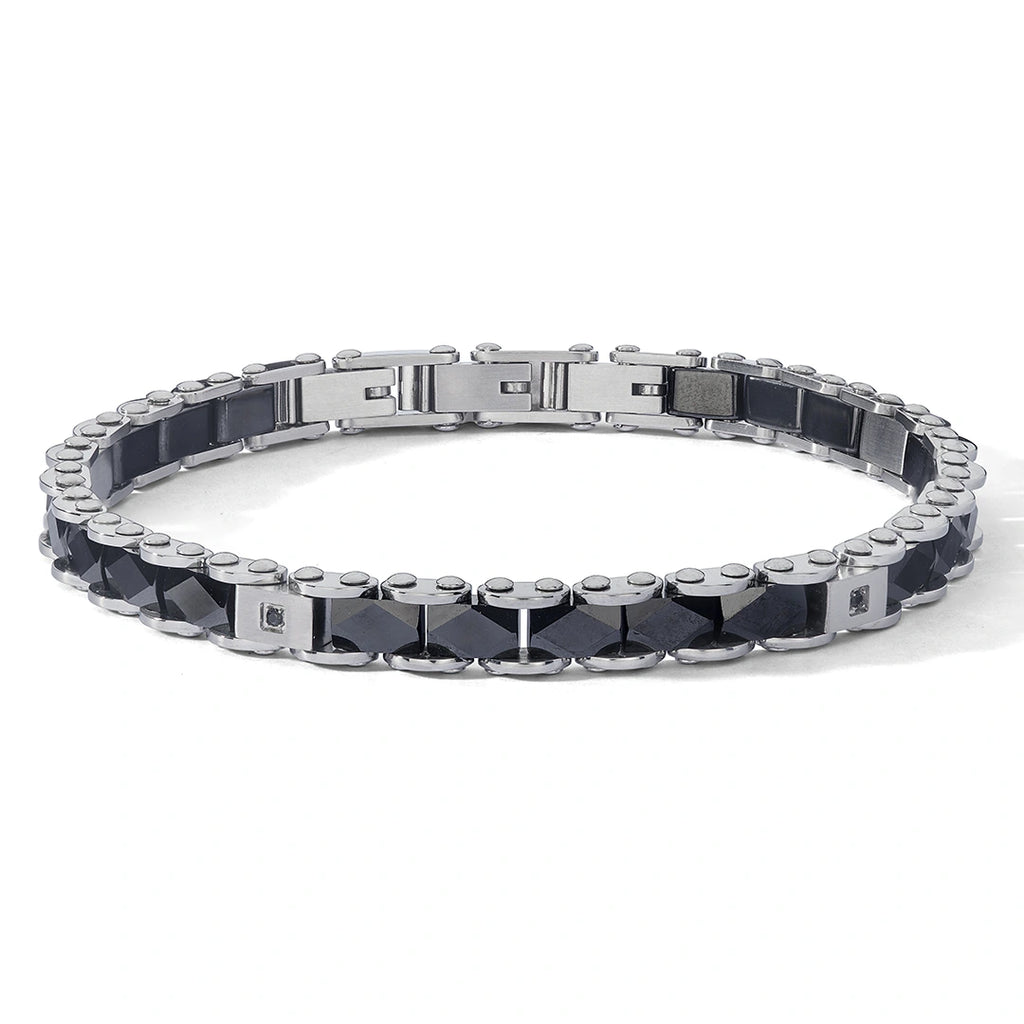 Bracciale Comete Uomo Acciaio Ceramica e Zirconi Neri UBR 1250