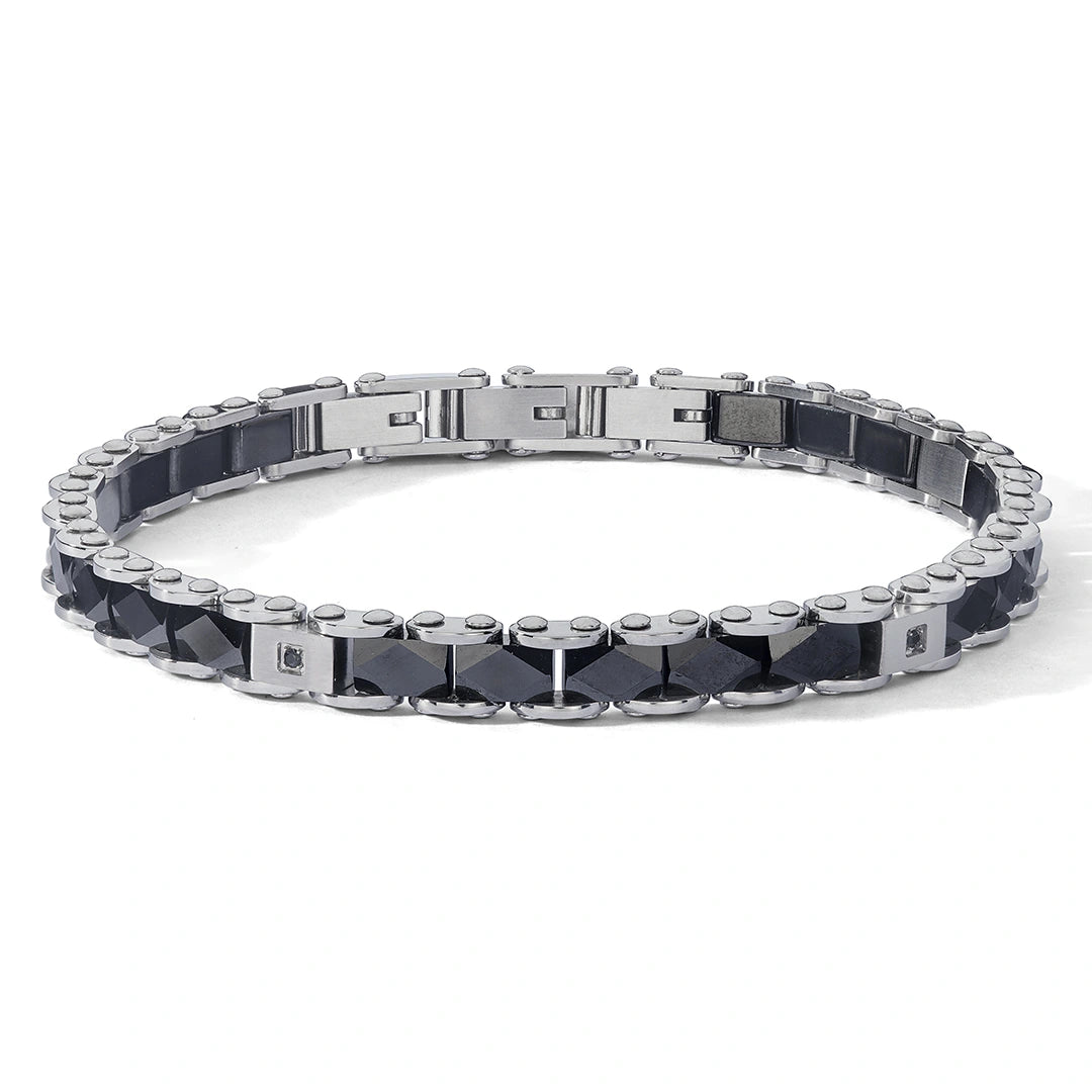 Bracciale Comete Uomo Acciaio Ceramica e Zirconi Neri UBR 1250