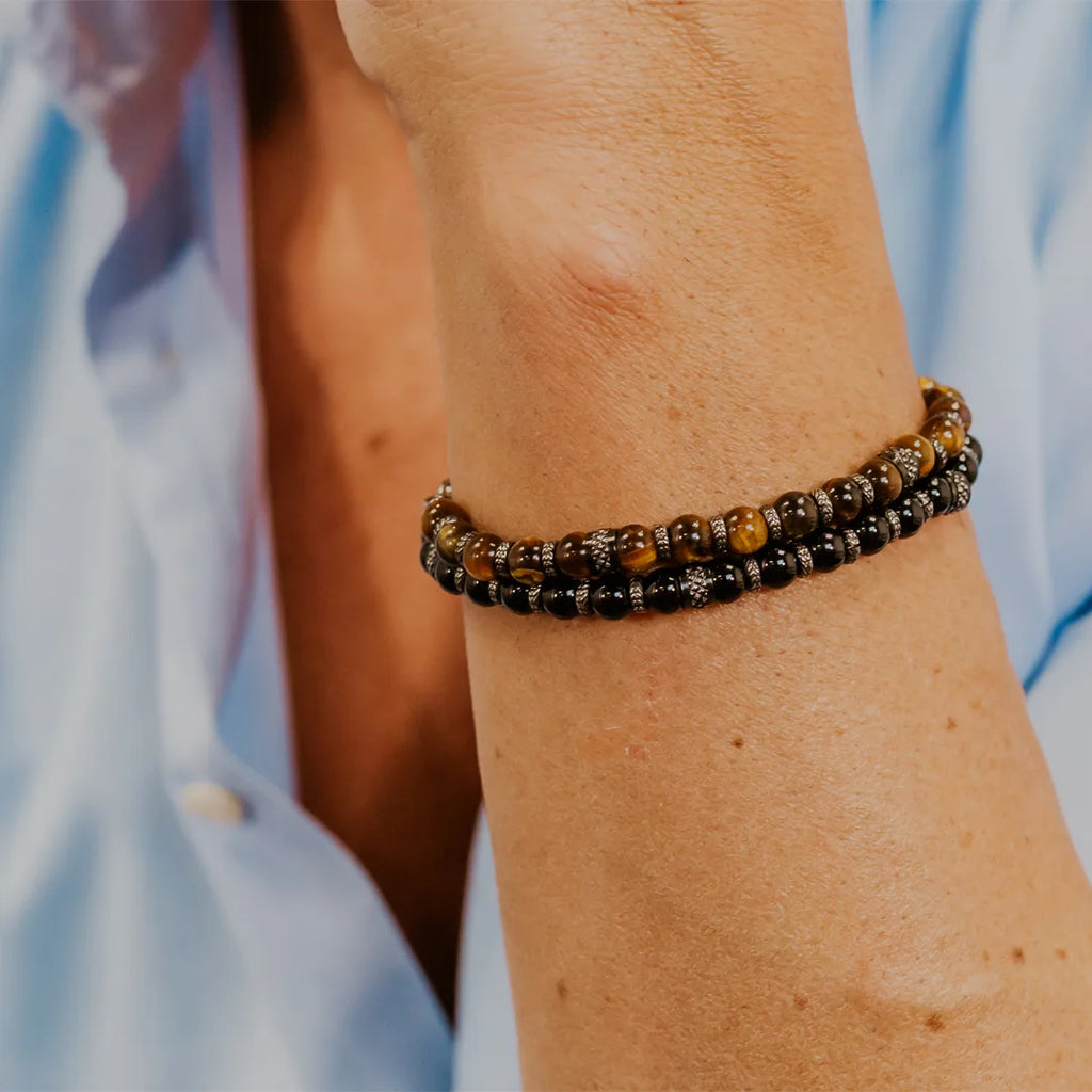 Bracciale Comete Uomo Acciaio PVD Gun Metal e Occhio di Tigre UBR 1243