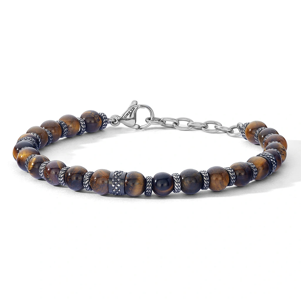Bracciale Comete Uomo Acciaio PVD Gun Metal e Occhio di Tigre UBR 1243