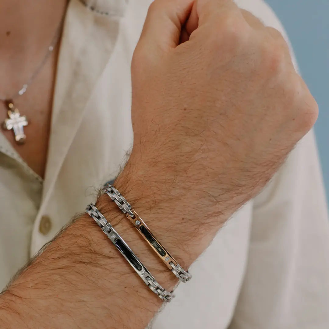 Bracciale Comete Uomo Acciaio PVD Nero e Zirconi Bianchi UBR 1033