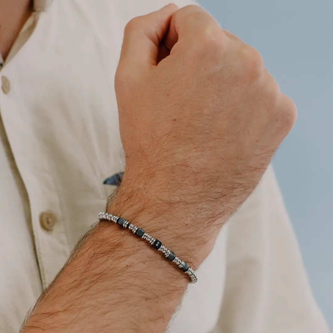 Bracciale Comete Uomo Acciaio PVD Nero Onice Nero Zirconi Bianchi UBR 884