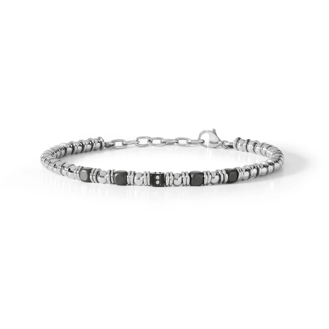 Bracciale Comete Uomo Acciaio PVD Nero Onice Nero Zirconi Bianchi UBR 884