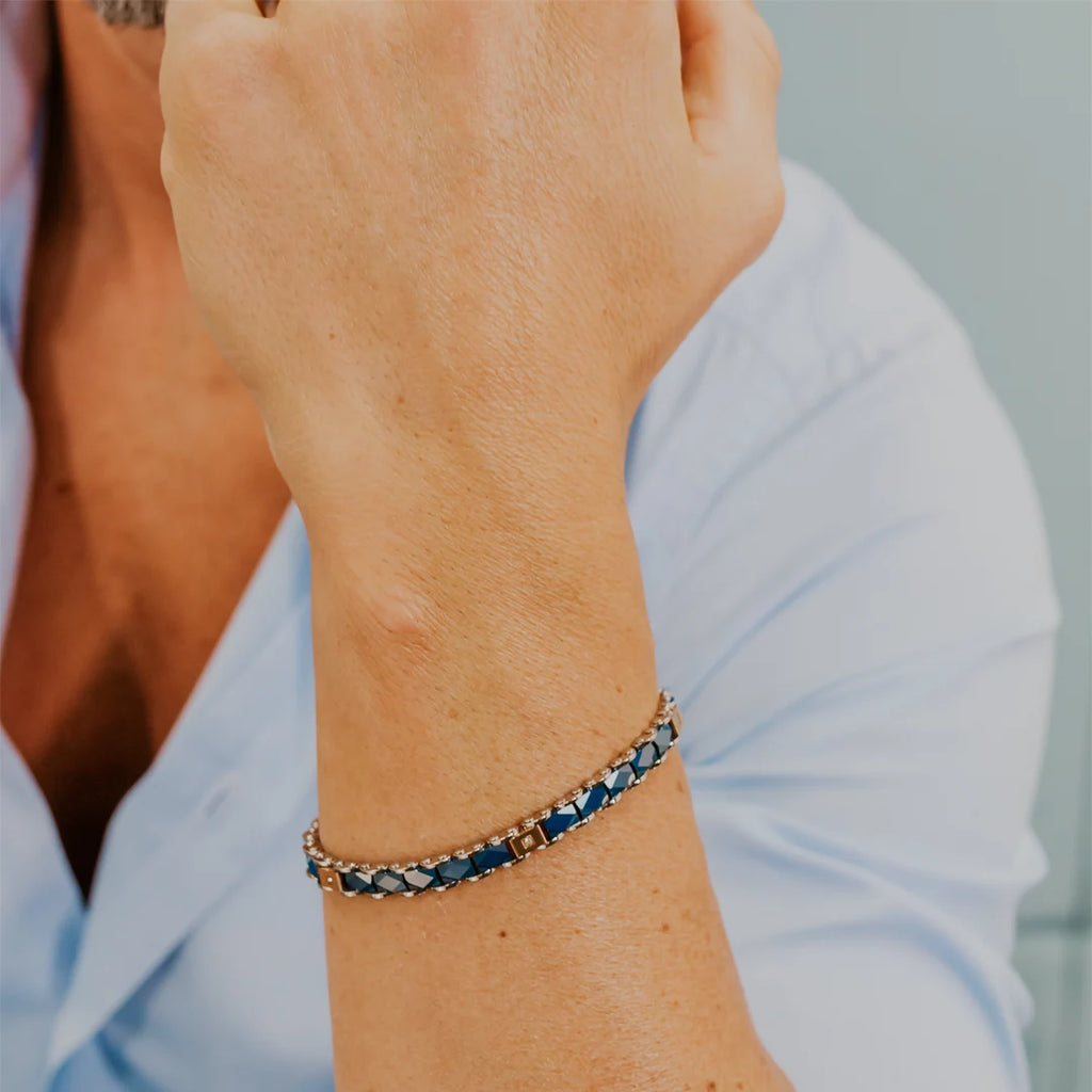 Bracciale Comete Uomo Acciaio PVD Rosè Ceramica Blu e Zirconi Bianchi UBR 1249