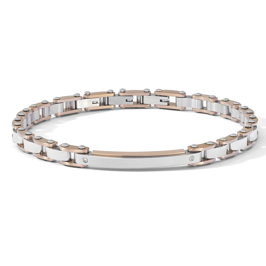 Bracciale Comete Uomo Acciaio Zirconi Bianchi e PVD Rosè UBR 1238