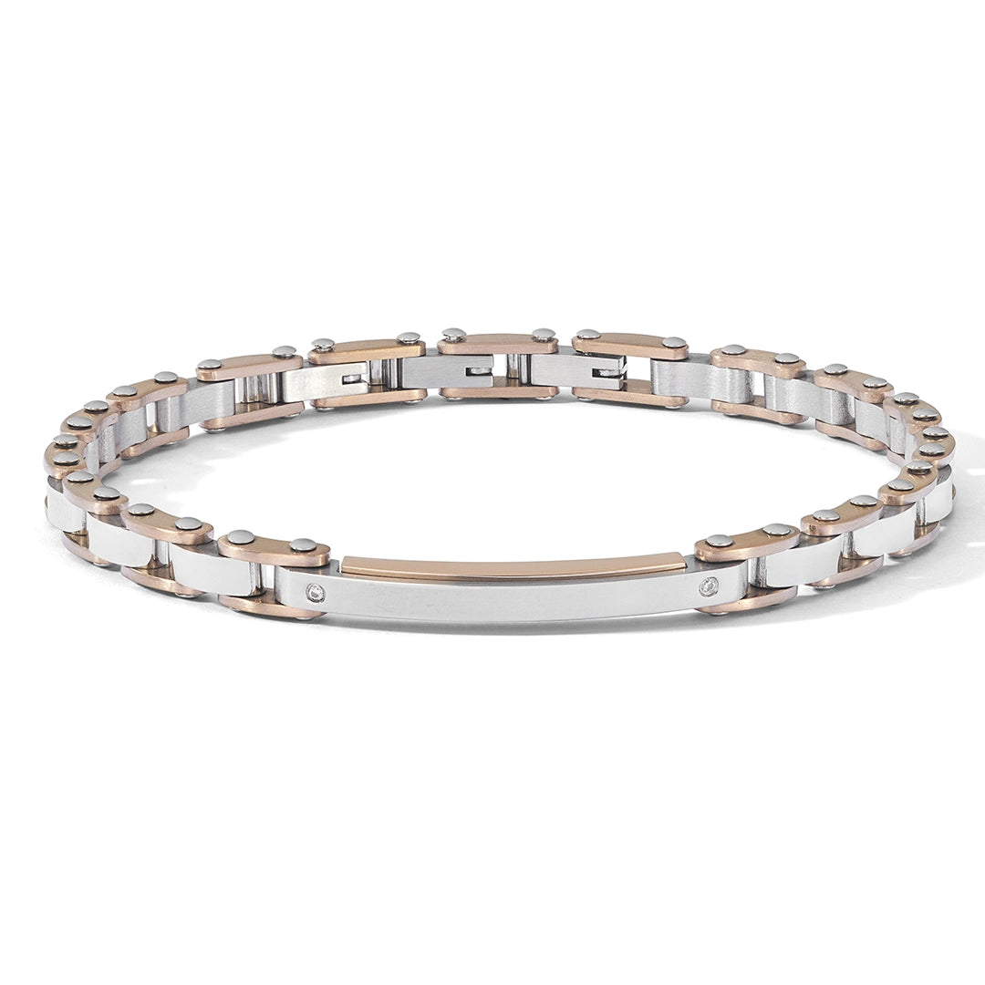Bracciale Comete Uomo Acciaio Zirconi Bianchi e PVD Rosè UBR 1238