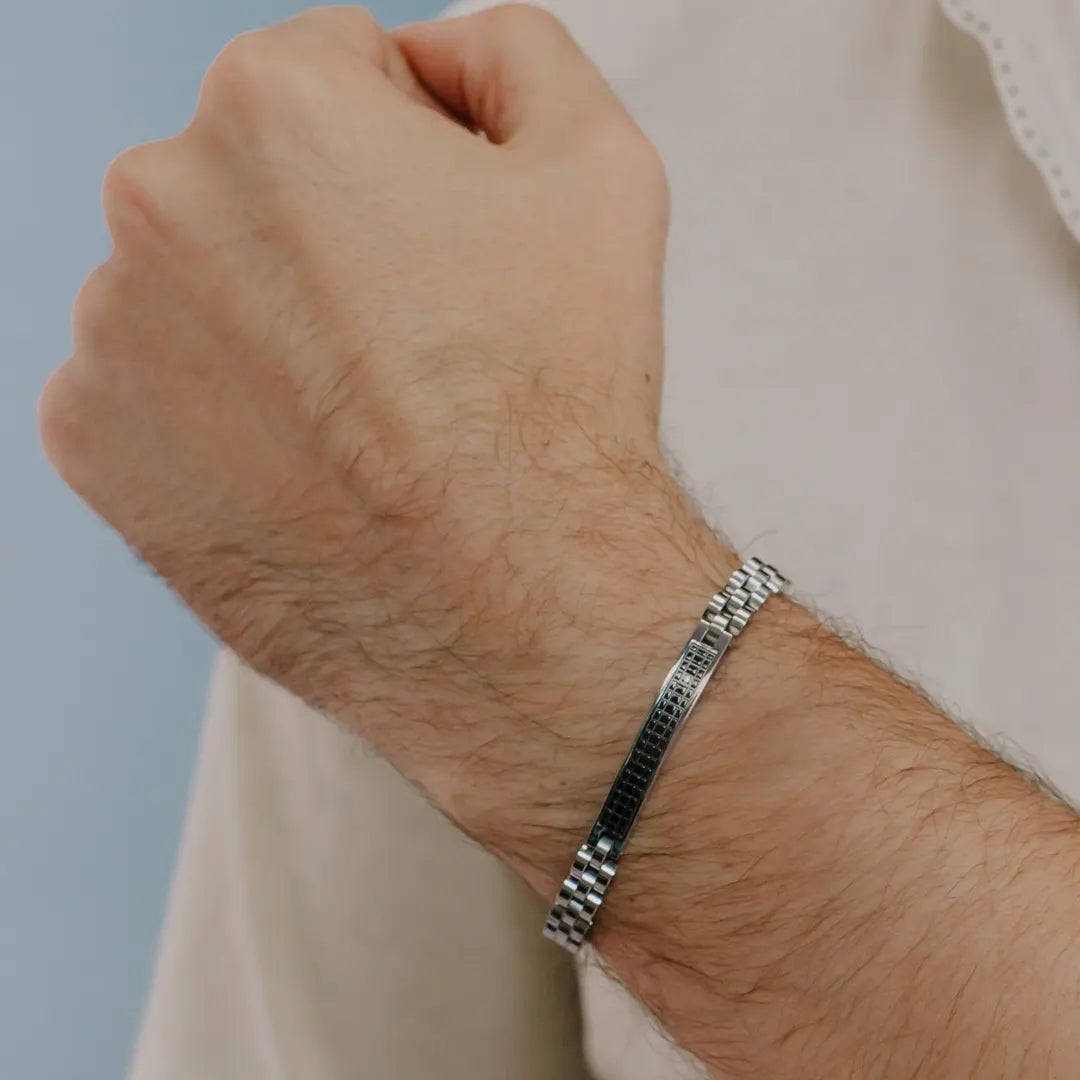 Bracciale Comete Uomo Tyres Acciaio PVD Nero e Zircone Bianco UBR 981