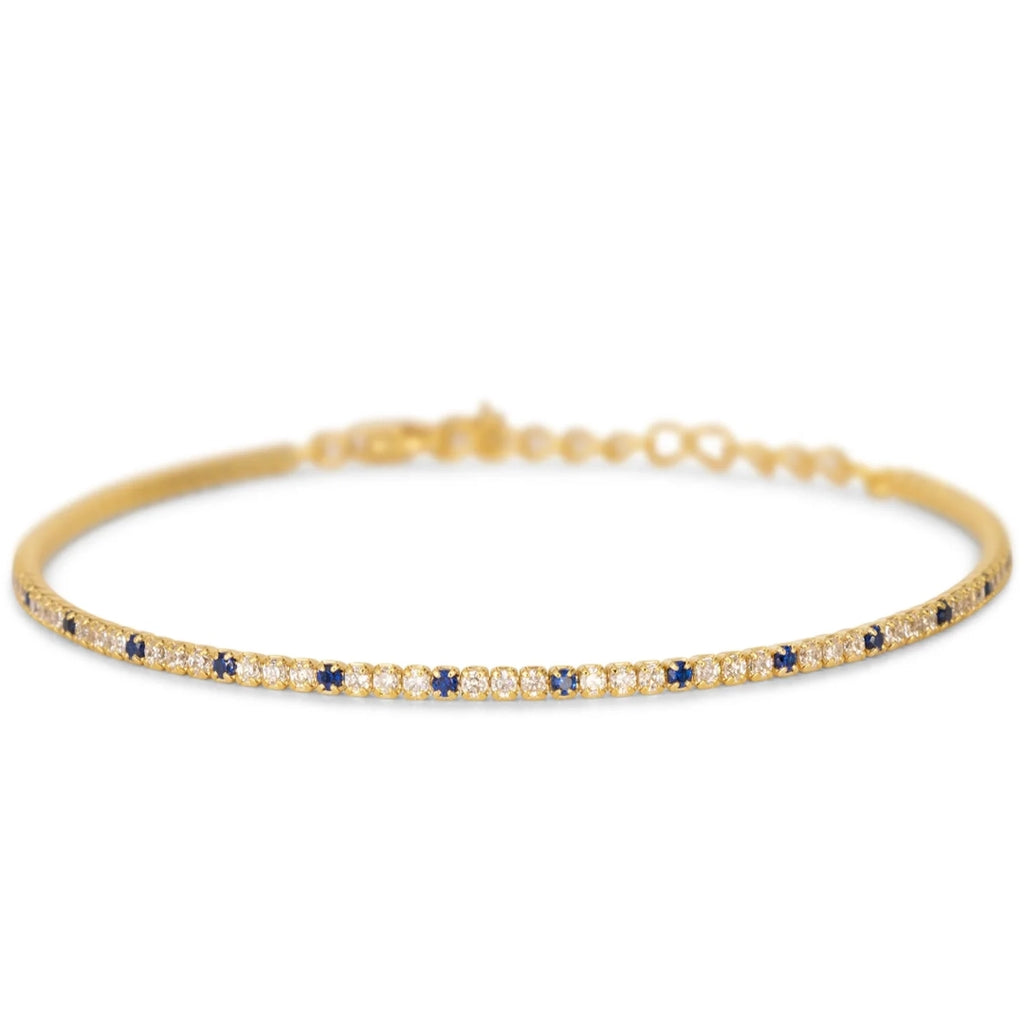 Bracciale Dilvdò Tennis 1.5mm Dorato Zirconi Bianco & Blu