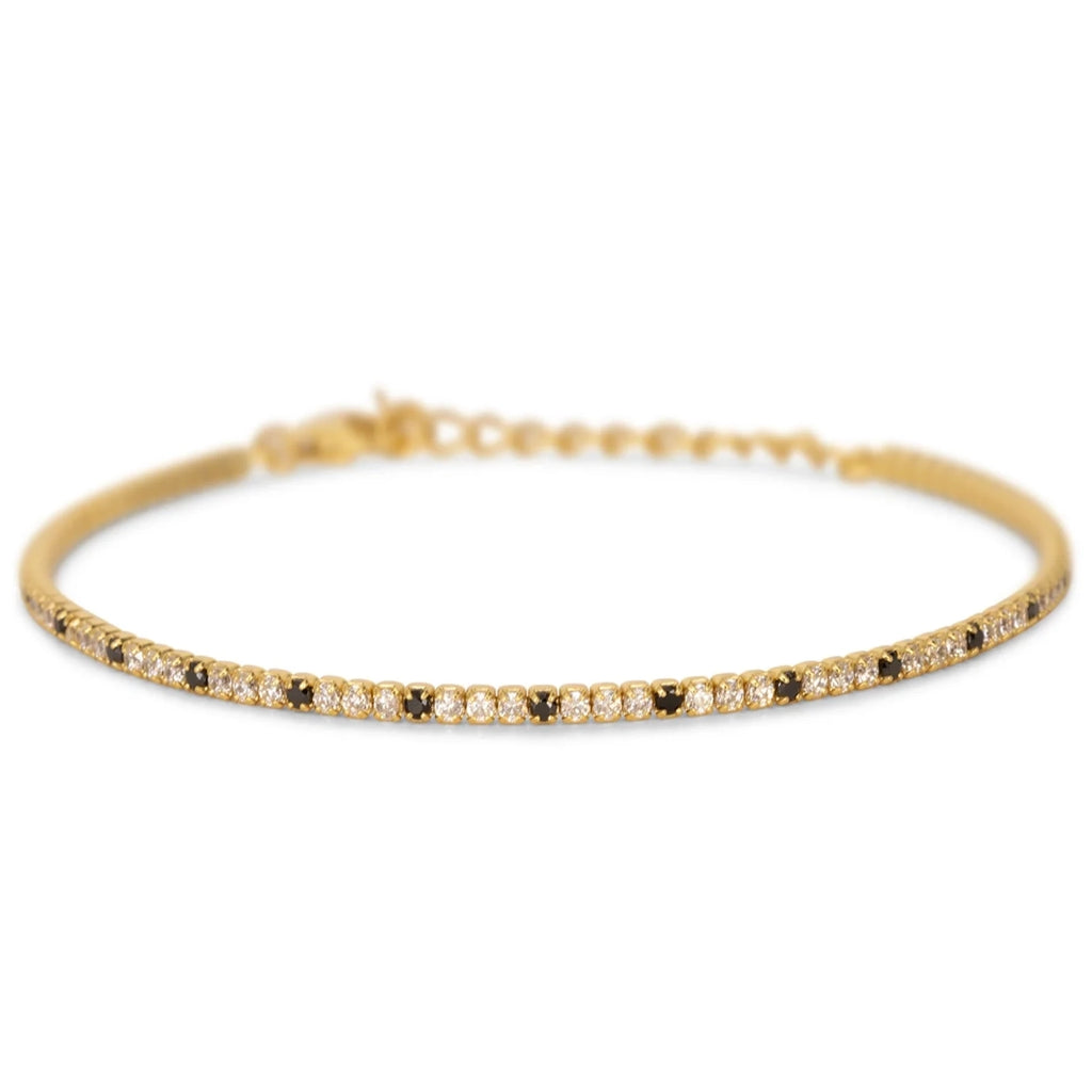 Bracciale Dilvdò Tennis 1.5mm Dorato Zirconi Bianco & Nero
