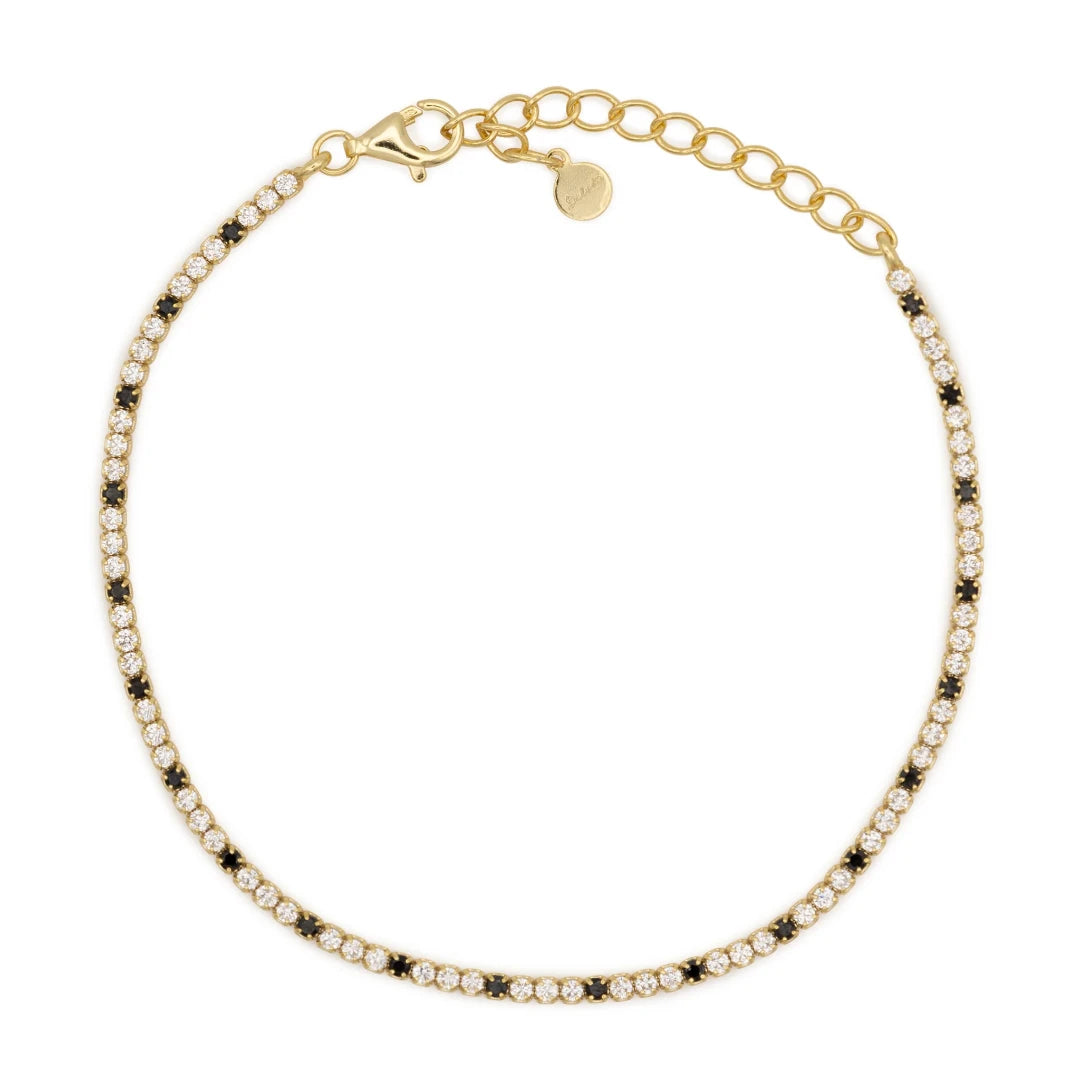Bracciale Dilvdò Tennis 1.5mm Dorato Zirconi Bianco & Nero